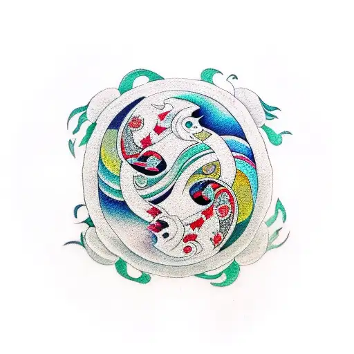 Elegant Ying Yang Tatoo With Fish