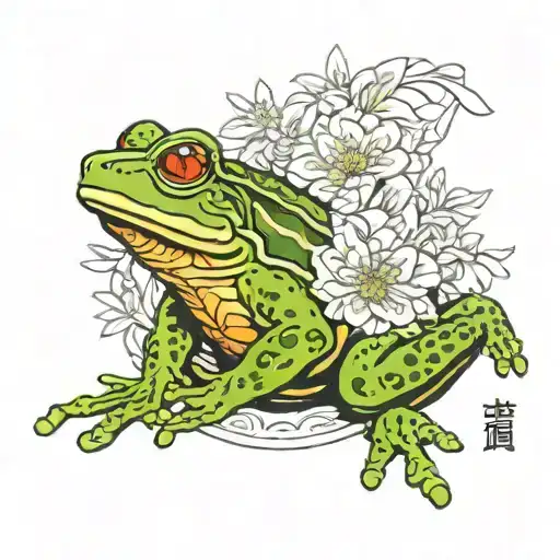 Frog Eating Gyoza Japanese Sunburst Surrounded