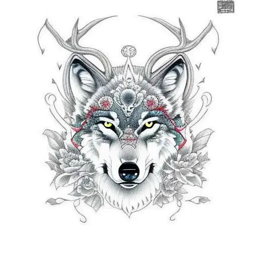 Wolf Face With Deer Antelers
