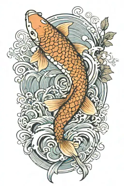 Koi Fish Swimming Strong Wind Plants Growing Rising Sun In The Background