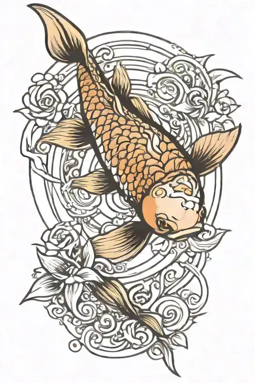 Koi Fish Swimming Wind Rose Growing Sun Rising