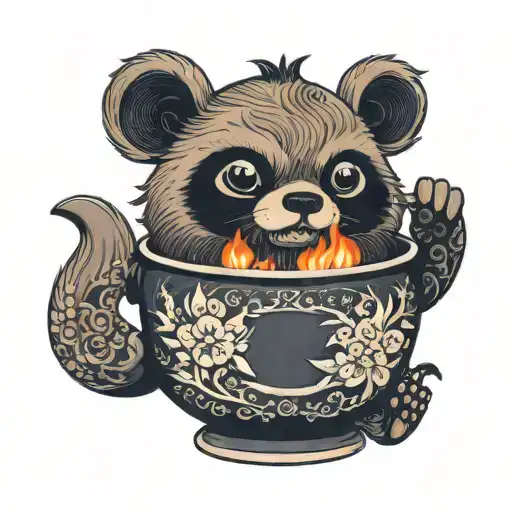A Tanuki Teapot Surrounded By Fire
