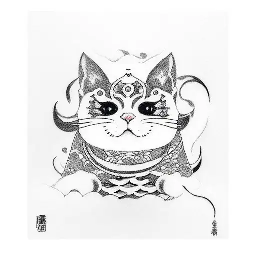 White Cat With Black Tail Kabuki