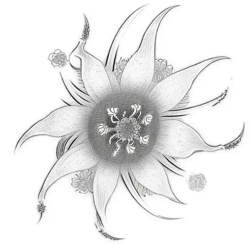 Japanese Gate With A Spider Lilly Flower In The Middle