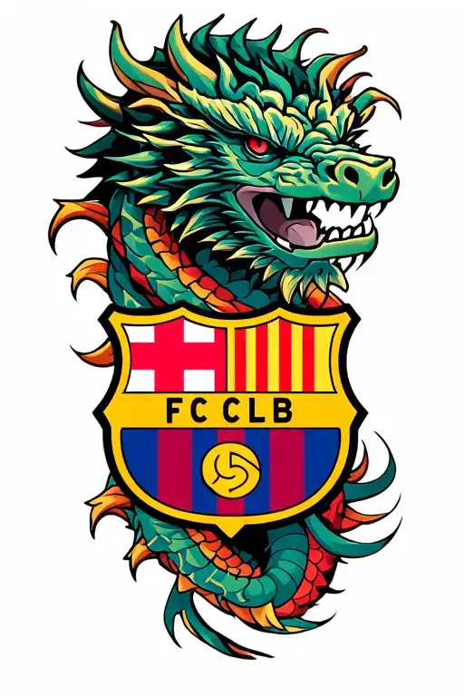 Fc Barcelona Logo With A Dragon Wrapped