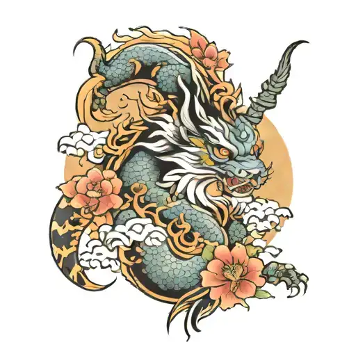 A Tattoo Design Featuring A Blend Of Animals And Fantasy Elements Inspired By Chinese Mythology