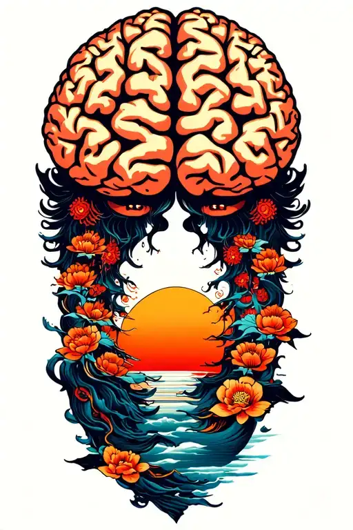 Adhd Brain Traditional Setting Sun