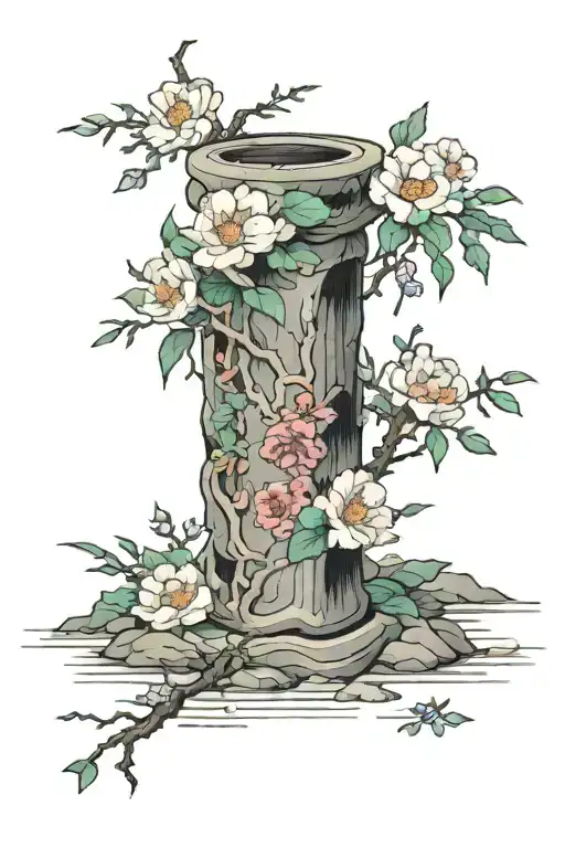 Pillar Broken With Flower Growing