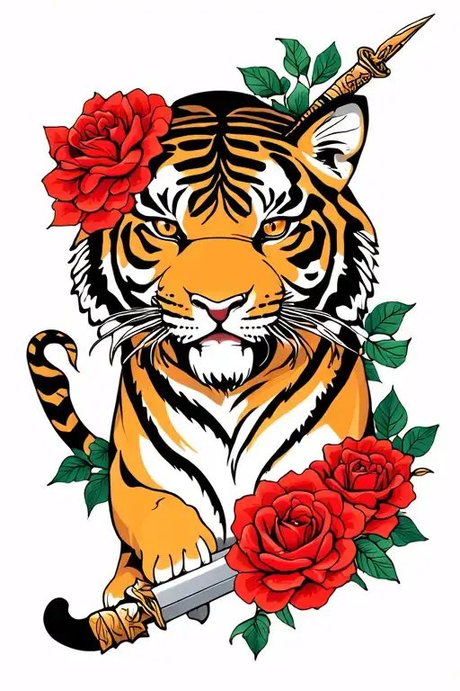Tiger And Roses And Dagger