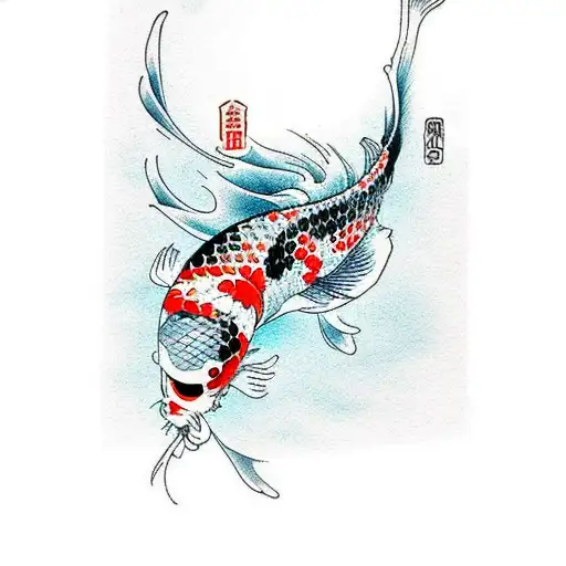 Japanese Koi Fish Swimming Around A Skull