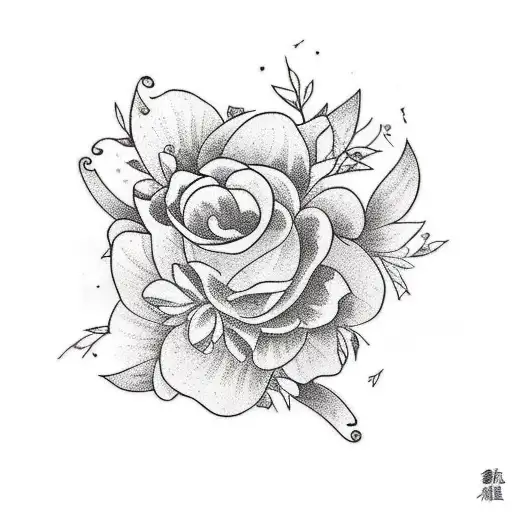 A Tattoo Of An Anime Character Holding A Bouquet Of Flowers With A Subtle Music Motif