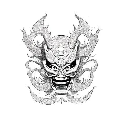 Hannya Mask With An Alien Coming Out Of The Mask