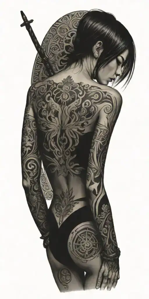 Libra And Young Sexy Woman Takes Kniwe Behind