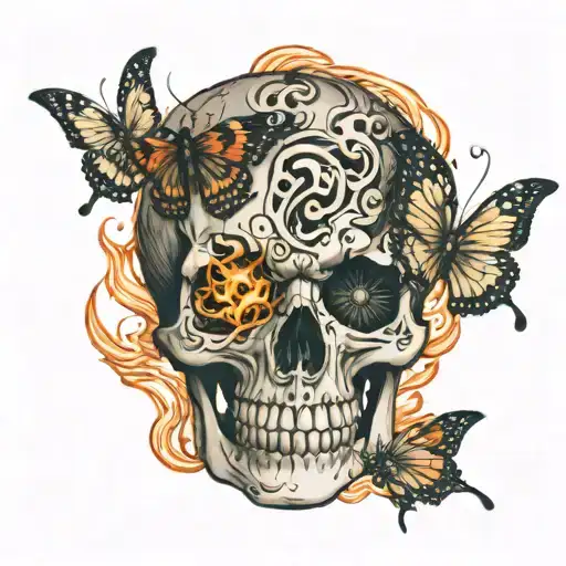 Skull With A Butterfly Made Of Fire Over The Eye