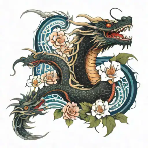 Dragon And Flora With Wave