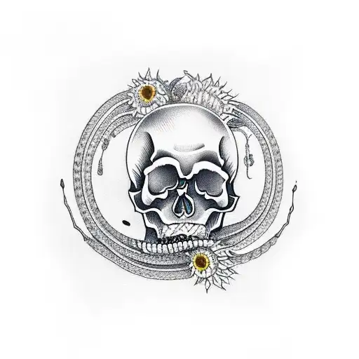 Skull With Sunflowers And Snakes