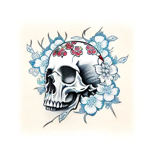 Skull With Cherry Blossom