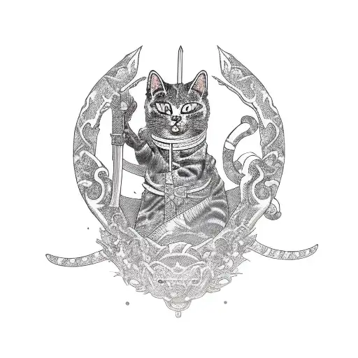 Anthropomorphic Cat Ninja With Sword Full Body