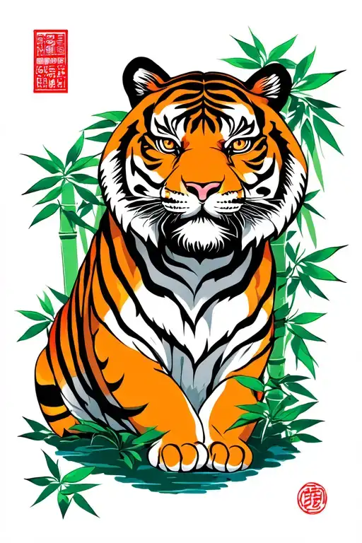 Japanese Style Tiger With Bamboo Forest