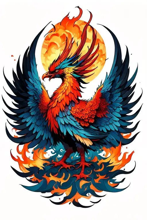 Phoenix Rising From Ashes Wings Spread Outward