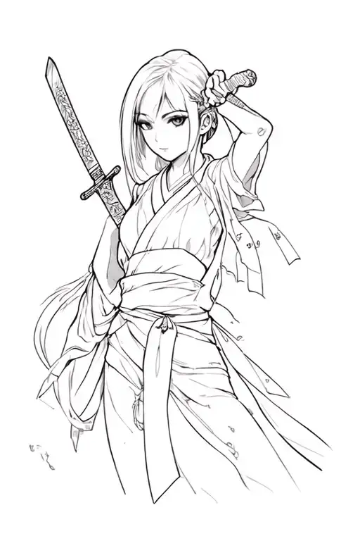 A Female Anime Character Wielding Her Sword