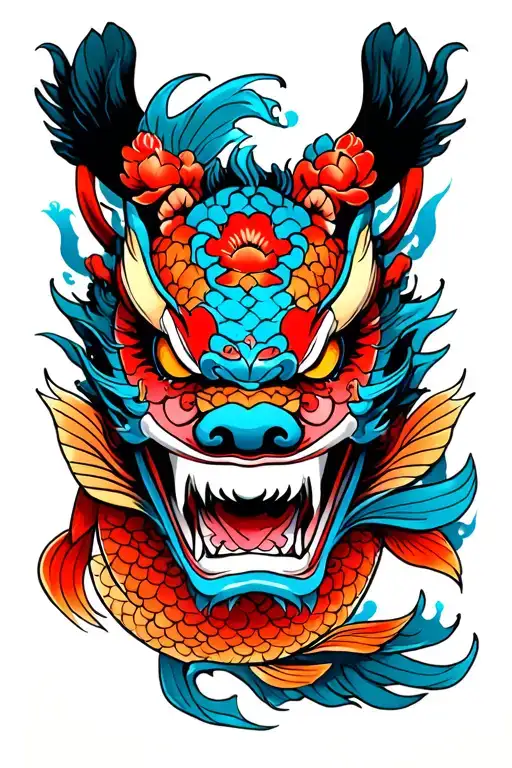Japanese Dragon Oni Mask Koi Fish