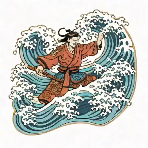 Samurai Surrounded By Waves