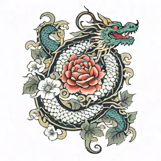 Japanese Dragon And Flora