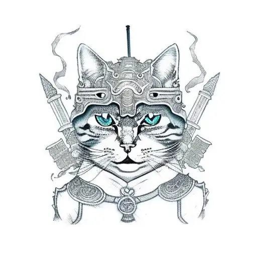 Anthropomorphic Cat Ninja With Sword And Armor Full Body