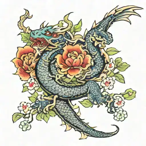Leg Sleeve With Dragon And Flowers