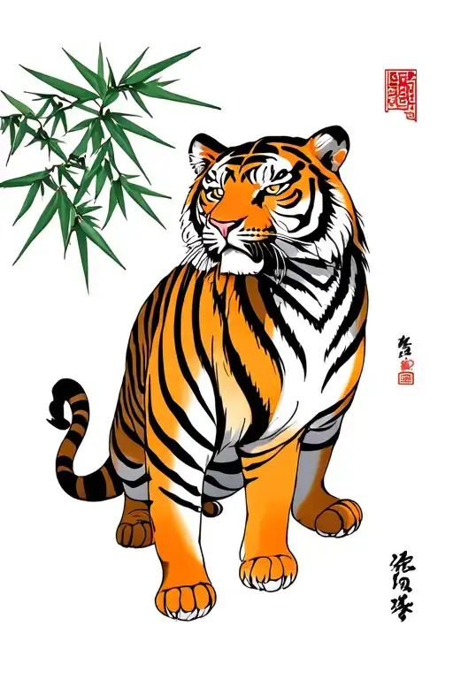 Japanese Tiger With Bamboo