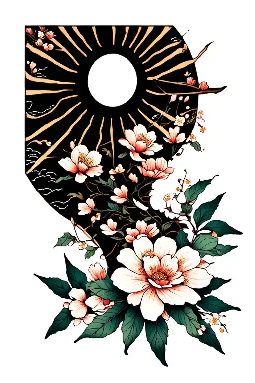 Sun And Flower Sakura Forearm Half Sleeve - No Humans