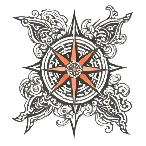 Incorporate A Compass Rose Into A Tribal Thigh Tattoo For A Unique And Symbolic Design