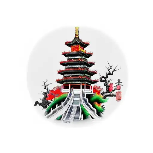 Chinese Gardans Tample Half Sleeve
