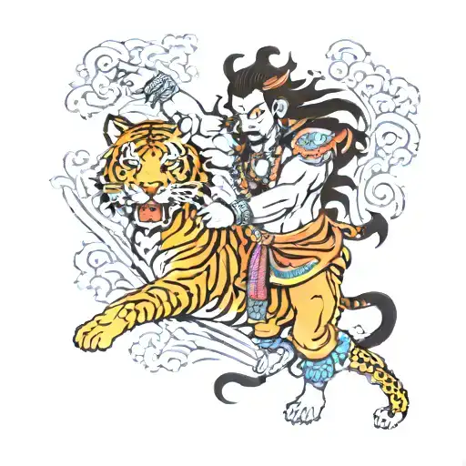 God Shiva Fighting With A Tiger
