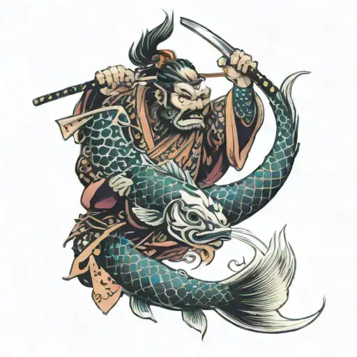 Fight He Is A Fish Samurai In The Background