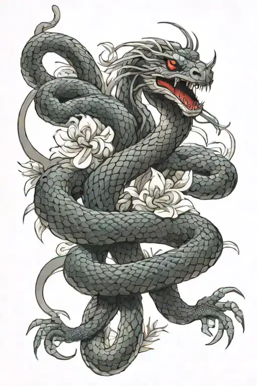 Japanese Style Snake Leg Sleeve Tattoo From Ankle To Quad