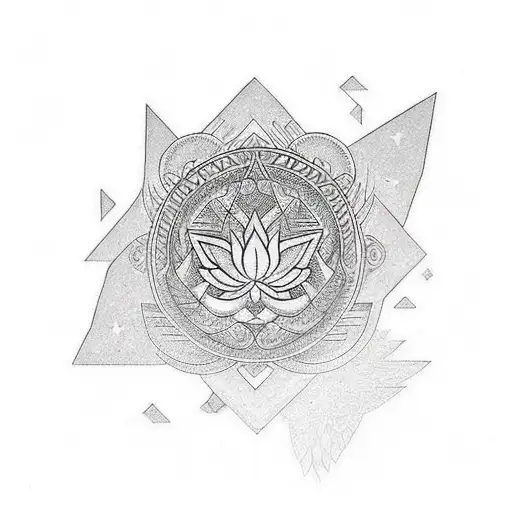 Phoenix And A Lotus In Geometric Shapes