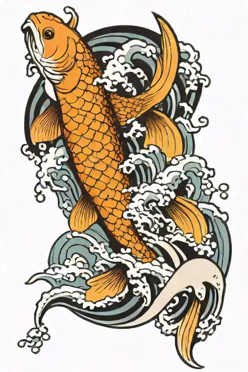 Koi Fish And Wave Crashing Waves