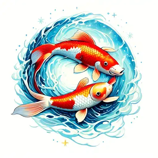 Koi Fish Swimming In A Galaxy Filled With Stars