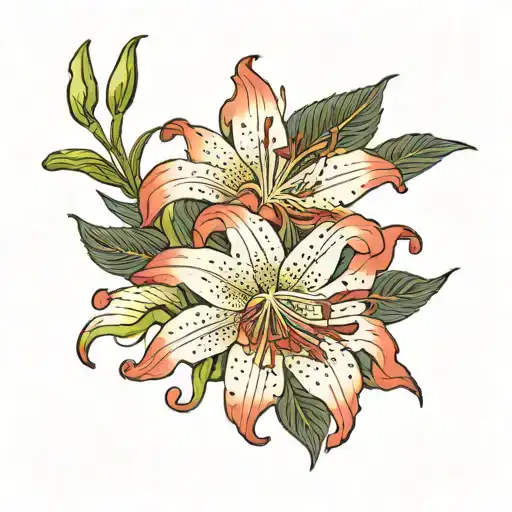 Lily Flowers Innertwined With Dragon Red Spider Lily