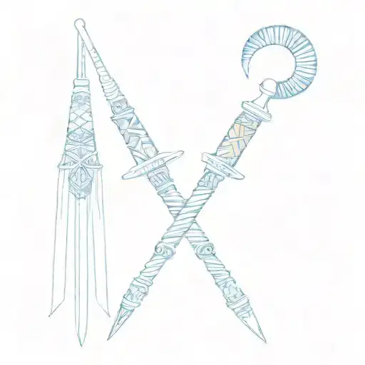 A Pair Of Egyptian Spears Blue And Yellow