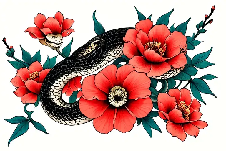 Snake Flowers In The Japanese Style And A Lot Of Black On The Whole Hand