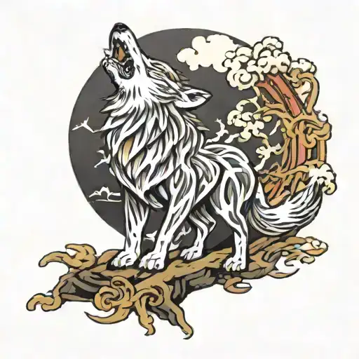 Lightning Wolf Howling At The Moon