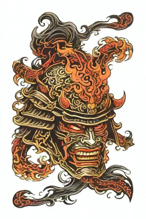 Samurai Helmet Flames Engulfing