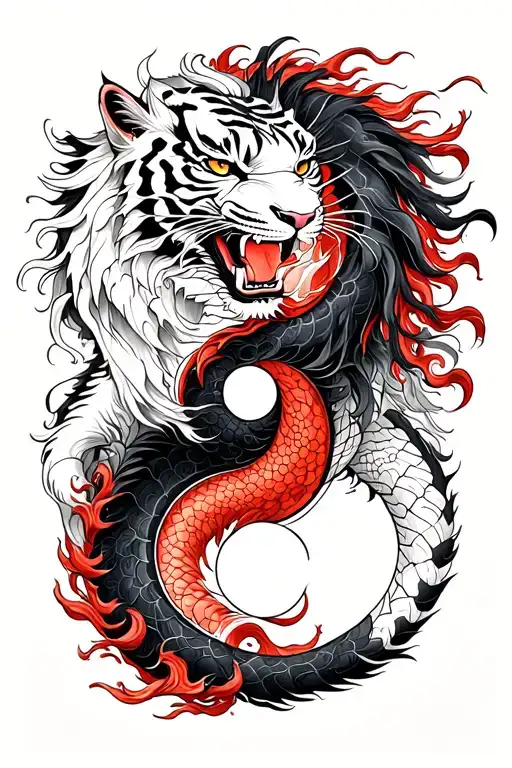 Black Dragon And White Tiger Forming Ying Yang Symbol