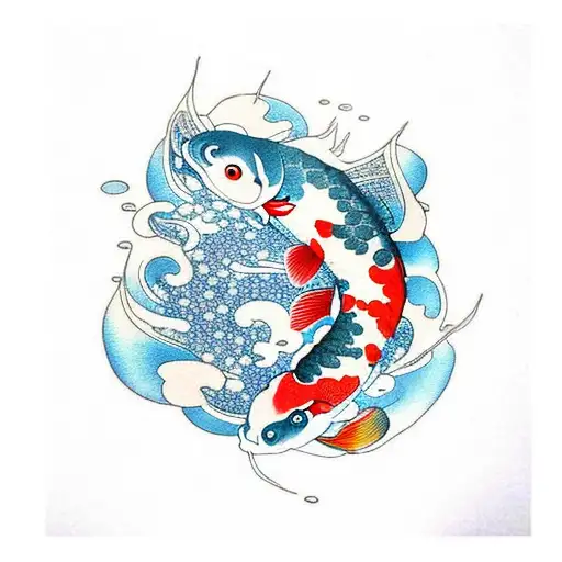 Koi Fish And With A Geisha