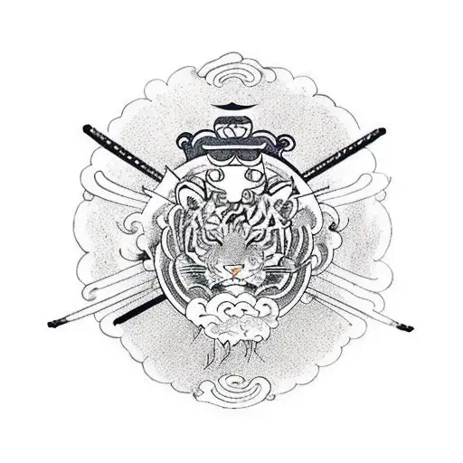 A Samurai Warrior Riding A Tiger With A Phoenix Flying Overhead