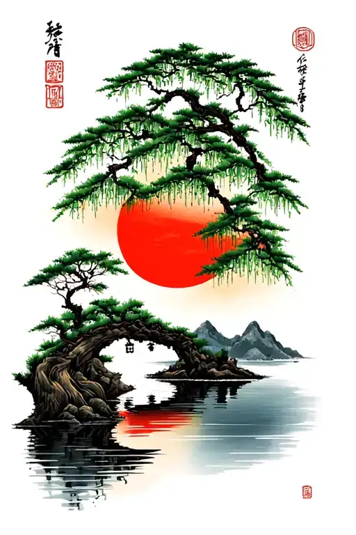 Willow Tree With Sun And Lake Reflecting