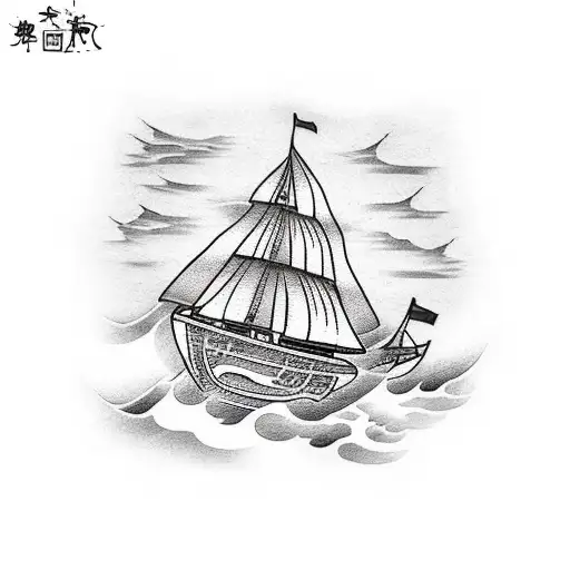 Small Ship With An Anchor Leaving Down